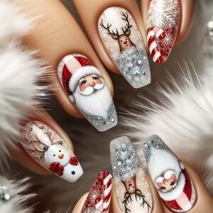Festive Holiday Nail Art Stickers - Santa and Reindeer Design
